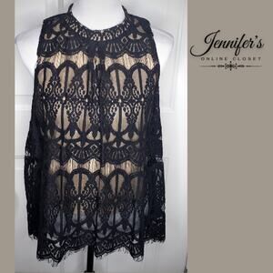 Kelly Renee' Women's Nude Tank Top with Black Lace Overlay Size XL